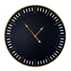 a black clock with gold hands and numbers on the face is shown against a white background