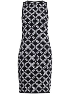 black/white jersey texture monogram jacquard round neck rear zip fastening sleeveless fitted waistline mid-length straight hem Empire Logo, City Dress, Sleeveless Midi Dress, Pleated Maxi Dress, Pleated Maxi, White Jersey, Ribbed Dresses, Summer Beach Wear, Knit Mini Dress