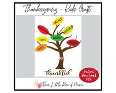 a family tree with the words thanksgiving and kids's names on it