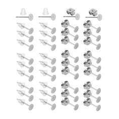 twelve pairs of stainless steel ear studs with white plastic caps on each one side