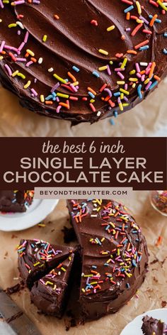 the best 6 inch single layer chocolate cake with sprinkles is cut in half