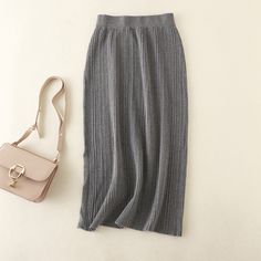 F00106042-400 Sheath Skirt, Plaid Pullover, Long Skirts For Women, Skirt For Women, Elegant Skirt, Fashion Korean, Corset Style, Gray Skirt, Knit Skirt