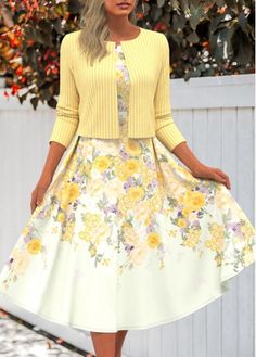 Color:Light Yellow;Size:S;Size:M;Size:L;Size:XL;Size:XXL;Package Contents:1 X Dress , 1 X Cardigan;Occasion:Other;Style:Casual; Tea Attire, Light Yellow Dress, Light Yellow Dresses, Elegant Dresses Plus Size, Dress And Cardigan, Women Dresses Casual Summer, Princess Beauty, Outfits Dress, Formal Dresses For Weddings