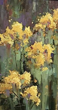 a painting of yellow flowers in a vase