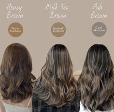 Korean Hair Color Balayage, Milk Tea Highlights On Brown Hair, Hair Colour Ideas 2024, Hair Color For Cool Skin Tones, Elegant Hair Color, Tea Hair Color, Cool Toned Brunette, Milk Tea Hair Color, Ombre Brown Hair