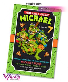 teenage mutant ninja turtles birthday party invitation