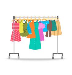 an illustration of clothes hanging on a rack with wheels for drying and other things to dry