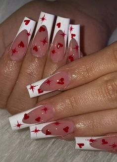 Hearts On Nails, Acrylic Nails With Red, Roses Nail Art, Ongles Bling Bling, Top Nails, Red Acrylic Nails, Nail Techniques, February Nails