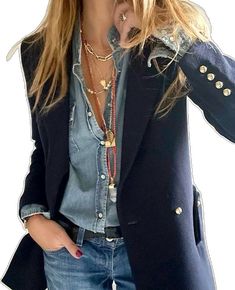 Match Jewelry, Jeans Blazer, Jewellery Necklace, Looks Style, Outfits Casuales