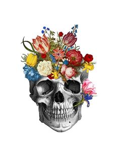 a skull with flowers on its head