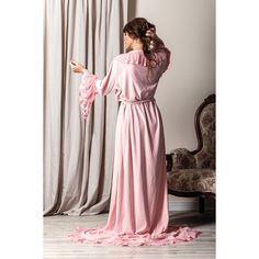 A feminine version of a beloved classic and created by the request of a dearest patron. The Phantom's obsession immortalized this robe. Long bridal train extends behind while tiers of assorted lace patterns cascade flirtatiously from a velour velvet sashed robe. Cotton/poly blend. Machine wash. Imported. S/M, L/XL. Bridal Train, Romantic Home Decor, Wardrobe Outfits, Dressing Gown, Lace Patterns, Blush Pink, Gowns Dresses, Blush, Velvet