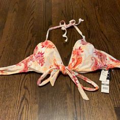 Pretty Paisley Bikini Top. Ties Around Neck. Has Full Cups With Underwires For Support, Material Wraps In The Front And Ties In The Back. New With Tags! Orange Beachwear Halter Top For Beach Season, Orange Halter Top For Beach Season, Orange Beachwear Halter Top, Orange Halter Top For Poolside Beachwear, Orange Beachwear Halter Top For Poolside, Orange Halter Top For Poolside, Orange Triangle Halter Top For Beachwear, Fitted Orange Halter Top For Summer, Womens Swim