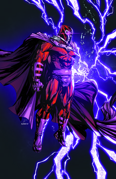 an image of a man that is in the air with his cape up and lightning behind him