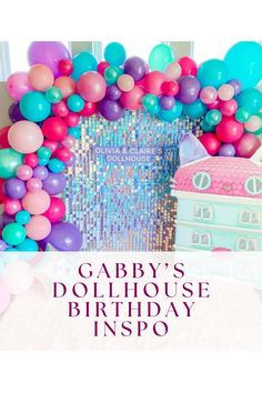 a birthday party with balloons and confetti in the shape of a doll house