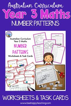 Australian curriculum maths worksheets and task cards for recognising and continuing number patterns for year 3. Maths Patterns Worksheets Grade 1, Grade 4 Patterning Math, Number Patterns Worksheet Grade 3, Math Assessment For Grade 2, Number Patterns Worksheets, Year 3 Maths Worksheets, Year 3 Maths, Year 3 Geography Australian Curriculum