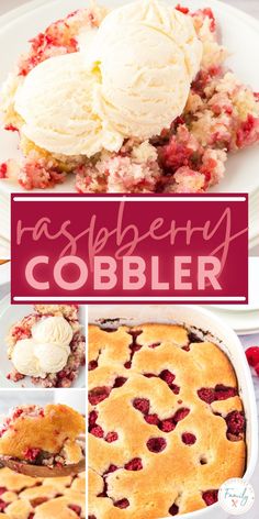 raspberry cobbler collage with text overlay