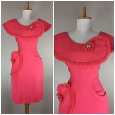 VINTAGE 1940s 50s PINK COCKTAIL PARTY HOLLYWOOD GLAM RHINESTONE ACCENTS DRESS S Pink Cocktail Party, Pink Cocktails, Pink Cocktail, Hollywood Glam, Cocktail Party, Peplum Top, Cocktail Dress, Hollywood, Formal Dresses