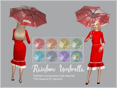 two women in red dresses holding umbrellas with the caption rainbow umbrella