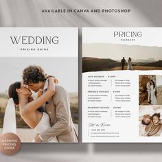 a wedding brochure is shown with two photos in the middle and one on the bottom