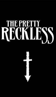 the pretty reckless logo with an arrow pointing up to it's left side, on a black background