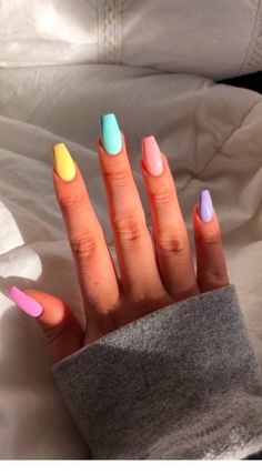 30+ Summer Nail art ideas that You will Love it ! – Danny Blogger Multicolored Nails, Pastel Nails Designs, Makeup Nails Designs, Blue Acrylic Nails, Short Coffin Nails, Simple Acrylic Nails, Disney Nails