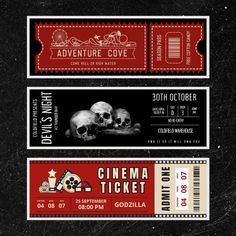 two movie tickets with skulls on them