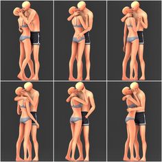 multiple images of a man and woman kissing each other