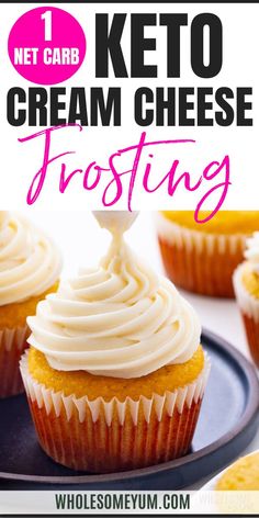 Keto Cream Cheese Frosting Cream Cheese Frosting Without Powdered, Keto Cream Cheese Frosting, Frosting Without Powdered Sugar, Keto Cream Cheese, Cheese Frosting Recipe, Fluffy Frosting, Keto Cream