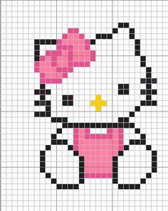 a cross stitch pattern with a hello kitty in pink and black on the bottom half