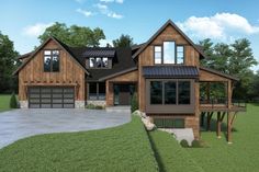 this is an artist's rendering of a house in the country style with lots of windows