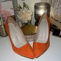 Bnwob Orange Faux Suede Pointed Toe 4” Heels The Soles Have Tiniest Amount Of Wear Due To Trying On. Soft & Comfortable Fall Into Fall With Me! Orange Closed Toe Heels For Fall, Chic Orange Heels, Orange Padded High Heels, Orange High Heels With Padded Heel, Orange Heels For Workwear, Chic Orange Wedge Heels, Orange High Heels For Work, Party Orange Almond Toe Heels, Orange Almond Toe Heels For Party