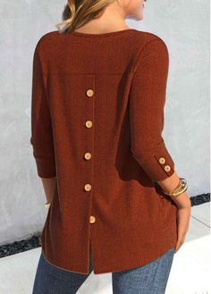 Color:Brick Red;Size:S;Size:M;Size:L;Size:XL;Size:XXL;Package Contents:1 X T Shirt;Occasion:Other;Style:Casual; Woolen Tops, Button Long Sleeve, Lace Button, Blue Jumpsuits, Lovely Tops, Stylish Blouse, Red Jumpsuit, Red Button, Weekend Style