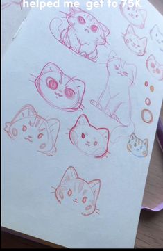 a piece of paper with drawings of cats on it and the words help me get to 75k