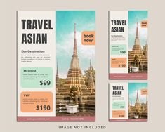 a travel brochure is shown in three different colors