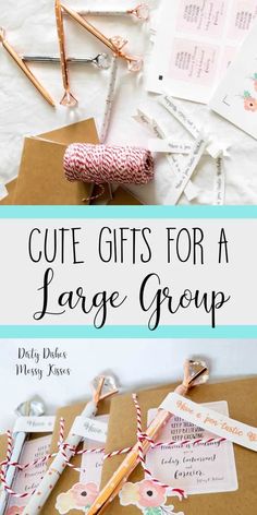 some crafting supplies on top of a table with text that reads cute gifts for a large group