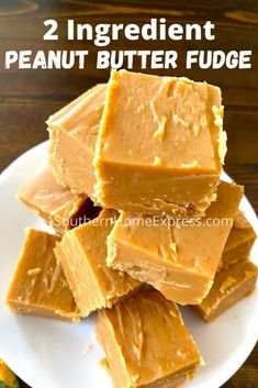 two ingredient peanut butter fudge on a white plate