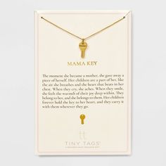 Celebrate the unbreakable bond of motherhood with the Tiny Tags 14K Gold Ion Plated Mama Key Chain Necklace. This exquisite piece symbolizes the deep connection and eternal love a mother shares with her children.

- Material: 14K Gold Ion Plated
- Gender: Female
- Age Group: Adult
- Product Type: Necklace
- Brand: Tiny Tags

Designed to be more than just a necklace, this elegant accessory serves as a constant reminder of the love and joy that children bring into a mother's life. It's a perfect g Jewelry Necklace Simple, Horoscope Tattoos, Tiny Tags, Stamped Necklaces, When They Cry, Candy Jewelry, Trending Necklaces, Handmade Jewelry Necklace, Mama Gifts