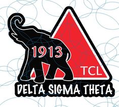 the delta signa logo is shown in red, white and black with an elephant on it's back