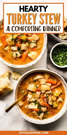 This hearty turkey stew is the perfect comforting dinner, packed with tender turkey, vegetables, and a rich broth. Simmered to perfection, this stew is a cozy meal that’s ideal for chilly nights and family gatherings. Easy to make and loaded with flavor, it’s a satisfying dish that will warm you up and leave everyone asking for seconds. Turkey Stew, Leftover Turkey Soup, Cold Weather Comfort Food, Thanksgiving Leftover, Turkey Soup Recipe, Thanksgiving Turkey Leftovers, Carrots Celery, Leftover Turkey Recipes, Turkey Soup