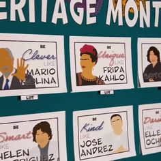 a sign that says heritage month with pictures of different people in the front and back