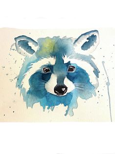 a watercolor painting of a raccoon's face