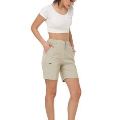 Material: 85%Nylon,15%Spandex Material characteristics： The women's hiking cargo shorts are made of 85%Nylon 15%Spandex, which helps to remove moisture, waterproof, breathable and quick-drying to keep you cool and fresh all day Features: UPF 50+fabric can block harmful ultraviolet rays, provide strong protection in outdoor activities and prevent sunburn Design: 2 side pockets and 2 zipper pockets meet your needs for storage while keeping fashion, so that you can enjoy your time more safely and s Cargo Shorts Women, Outdoor Summer, Hiking Women, Active Shorts, Ultraviolet Rays, Hiking Trip, Summer Shorts, Ultra Violet, Upf 50