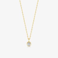 DETAILS * We never use gold plates or gold-filled metals in any of our jewelry. All the metals we use are lead-free, nickel-free, and hypoallergenic. * 0.06 ct Solitaire Pendant Width: 3 mm * 0.06 ct Solitaire Pendant Height: 3 mm * Chain Length: 18 inches * Chain Type: Dainty Cable * Clasp: Spring Ring * Ready to Ship in 1-3 Business Days * 100% US sourced * 6 Months Warranty * Free returns within 30 days from the order date DIAMOND DETAILS * Gem Stone: Genuine Diamond * Diamond-Cut: Round * Diamond Carat Weight: 0.03CT - 0.06 CT - 0.15 CT * Diamond Color-Clarity: H Color, SI Clarity * Setting Type: Bezel Setting * 100% US sourced HANDMADE * Handcrafted by our trusted craftsmen with care. * 100% Ethically Sourced. * All processing of the packaging is done by hand.  * The Preparation packa Dainty Diamond Necklace, Solitaire Necklace, Diamond Solitaire Necklace, Gold Diamond Necklace, Solitaire Necklaces, Bezel Set Diamond, Solitaire Pendant, Bezel Diamond, Diamond Fashion