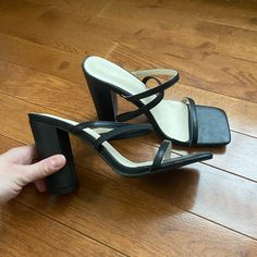 Adorable Square Toe Black Chunky Heeled Strappy Sandals. Really Liked These, But Too Narrow For My Feet. Never Worn. Run Small (I Normally Wear 9.5) Shein Shoes, Strappy Sandals, Chunky Heels, Shoes Women Heels, Black Shoes, Shoes Heels, Size 10, Women Shoes, Sandals