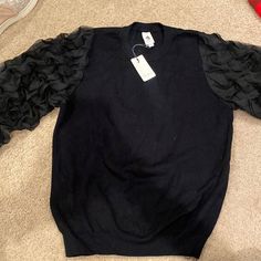 Super Cool Sweater With Puff Sleeves And Sleeves Are Also Sheer To Make It Pop! Adorable On And Trendy! True To Size . Never Worn! Black Puff Sleeve Tops For Winter, Black Balloon Sleeve Winter Top, Cool Sweater, Brown Crewneck, White Long Sleeve Sweater, Y2k Sweater, Puff Sleeve Sweater, Fringe Sweater, American Eagle Sweater