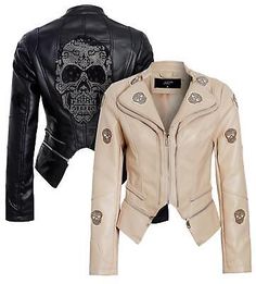 Trendy Fashion Womens Faux leather Skull Biker Jacket Black PU Rocker Coat Size 8 10 12 14 New, Women's Coats, Jackets & Vests Punk Style Hooded Leather Jacket For Fall, Fitted Outerwear With Skull Print And Long Sleeves, Rock Style Leather Jacket With Long Sleeves, Rock Style Long Sleeve Leather Jacket, Winter Rock Style Fitted Leather Jacket, Rock Style Fitted Leather Jacket For Winter, Fitted Leather Jacket For Winter Rock Style, Punk Style Faux Leather Biker Jacket With Long Sleeves, Rock Style Long Sleeve Leather Jacket For Fall