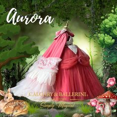 an image of a dress in the woods with mushrooms and flowers on it, as if for aurora