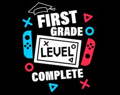 the words fifth grade level complete with video game controllers and dices on a black background