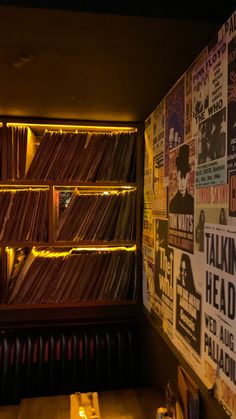 there is a room with many records on the wall