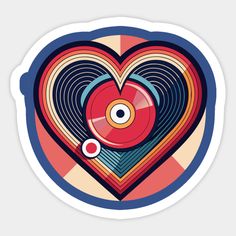 a heart shaped sticker with an eyeball in the center and circles around it